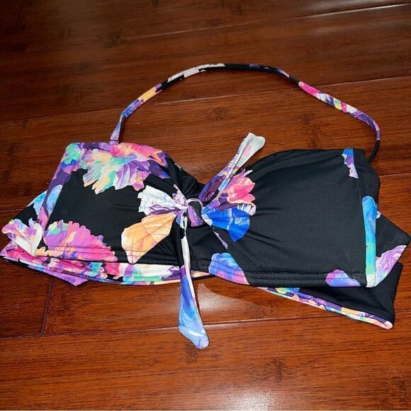 Women’s Multicolor Floral Black Bandeau Swimsuit Top - Picture 7 of 15